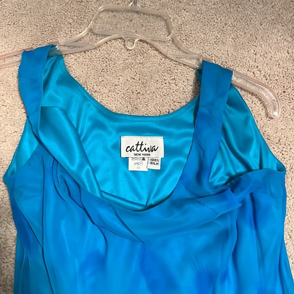 Cattiva New York 100% Silk Lined Blue Floral Dress With Matching Shawl - Picture 10 of 13